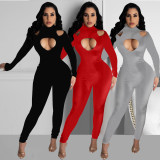 SC Hollow Out Solid Color Sexy Jumpsuit XSF-6027