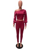SC Solid Sexy Off Shoulder Long Sleeve 2 Piece Sets QZX-6179