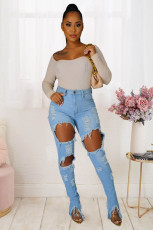 SC Plus Size Denim Ripped Hole Pencil Jeans LX-5503