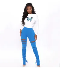 SC Long Sleeve Printed T-shirt And Pile Pants Two Piece Set YIBF-6015
