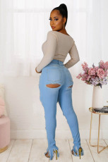 SC Plus Size Denim Ripped Hole Pencil Jeans LX-5503