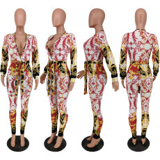 SC Sexy Long Sleeve Slim Totem Print Jumpsuit ANNF-6038