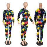SC Fashion Casual Color Print Hooded Coat And Pants Suit XMF-035