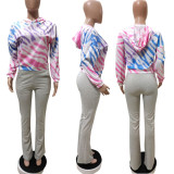 SC Fashion Tie-dye Sweatshirts Solid Color Trousers Two Piece Set BDF-8048