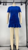SC Sexy Solid Short Sleeve Ruched Ruffles Mini Dress XMY-9288