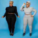 SC Plus Size 5XL Solid Ribbed Two Piece Pants Set WAF-7138