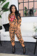 SC Plus Size Lip Leoaprd Print Two Piece Pants Set WAF-7133