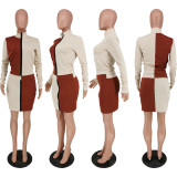 SC Fashion Splice Long Sleeve Mini Skirts Two Piece Set ANNF-6040