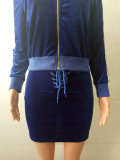 SC Casual Velvet Zipper Long Sleeve Mini Skirt 2 Piece Sets LSL-6022