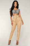 SC Solid High Waist Pants With Belt LSL-6171