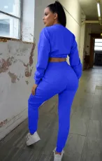SC Casual Solid Long Sleeve Two Piece Pants Set XMY-9291