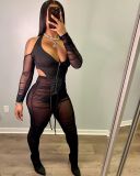 SC Sexy Mesh Halter Top And Pants Two Piece Sets YH-5206