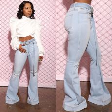 SC Denim Ripped Belted Flared Jeans LSD-9054