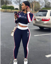 SC Sports Fitness Casual Letter Printed Long Sleeve Two Piece Set OLYF-6030