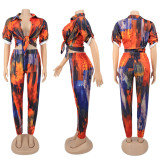 SC Casual Printed Shirt Top And Pants 2 Piece Sets SFY-219