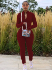 SC Plus Size 4XL Casual Solid Long Sleeve Zipper Jumpsuits YD-8352