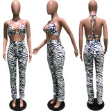 SC Sexy Printed Halter Bra Tops+Pants Two Piece Sets BGN-146