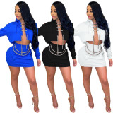 SC Sexy Chain Decoration Hooded Long Sleeve Mini Skirt Sets BLX-7553