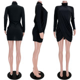 SC Sexy Turtleneck Cross Split Long Sleeve Mini Dress ASL-6333