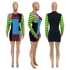 SC Fashion Casual Color Block Striped Mini Dress GLF-8111