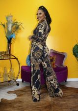 SC Chain Print Long Sleeve High Waist Jumpsuit XMY-9292