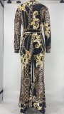 SC Chain Print Long Sleeve High Waist Jumpsuit XMY-9292