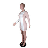 SC Sexy Ribbed Patchwork Long Sleeve Bodycon Mini Dress YM-9269