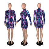 SC Sexy Printed Long Sleeve Bodycon Mini Dress YFS-3649