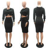 SC Sexy Ribbed Slash Neck Long Sleeve Midi Skirt 2 Piece Sets MAE-2075