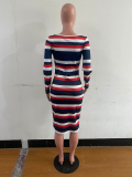 SC Plus Size 4XL Striped Letter Print Midi Dress OM-1199