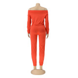 Solid Slash Neck Long Sleeve One Piece Jumpsuits AIL-150