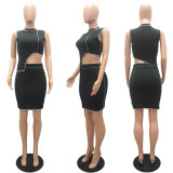 SC Sexy Sleeveless Irregular Cop Top Mini Skirt 2 Piece Sets MAE-2077