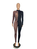 SC Sexy Mesh Patchwork Long Sleeve Lace Up Jumpsuits CHY-1293