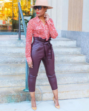 SC Casual Fashion PU Leather Nine-tenth Pants With Belt OLYF-6032
