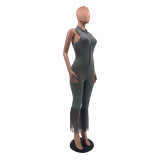 SC Fashion Casual Sleeveless Slim Tassel Jumpsuit QSF-5028