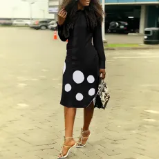 SC Polka Dot Print Long Sleeve Midi Dress OD-68254