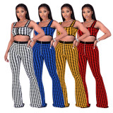 SC Houndstooth Print Crop Top And Pants 2 Piece Sets SFY-226
