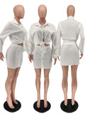 SC White Shirt Top And Mini Skirt Two Piece Sets WSM-5219