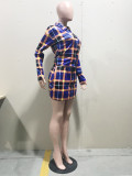 SC Plaid Print Long Sleeve Top Mini Skirt 2 Piece Sets OD-68200