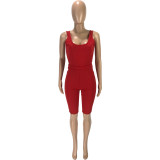SC Fashion Casual Solid Color Vest Shorts Slim Fit Sports Fitness 2 Piece Set MEI-9138