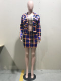 SC Plaid Print Long Sleeve Top Mini Skirt 2 Piece Sets OD-68200