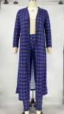 SC Plus Size Houndstooth Print Long Cloak+Pants 2 Piece Sets XMY-9293