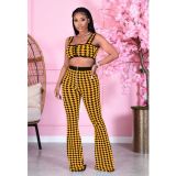 SC Houndstooth Print Crop Top And Pants 2 Piece Sets SFY-226
