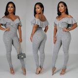 SC Sexy V Neck Off Shoulder Ruffled Jumpsuits YM-9271