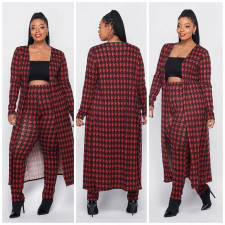 SC Plus Size Houndstooth Print Long Cloak+Pants 2 Piece Sets XMY-9293