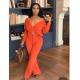SC Solid V Neck Long Sleeve Two Piece Sets FOSF-8010