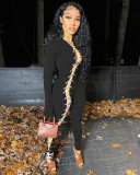 SC Sexy Ribbed Lace Up Long Sleeve Slim Jumpsuits FOSF-8038