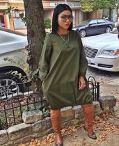 SC Plus Size Solid Long Sleeve Casual Loose Midi Dress LSL-8023