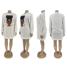 SC Casual Printed Long Sleeve O Neck Sweatshirt Dress ZNF-8011