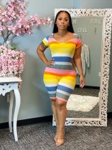 SC Colorful Striped Backless Short Sleeve Rompers WSM-5223